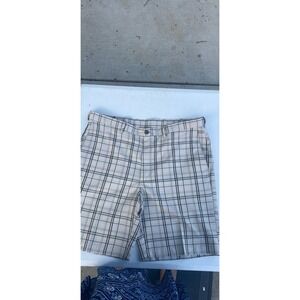 Haggar Mens 40" Comfort‎ Waist Golf Shorts Tan Gray Flat Front Four Pockets Poly